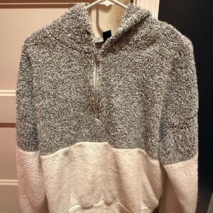 SHEIN Two-Tone Sherpa Half-Zip Hoodie - Gray & Cream